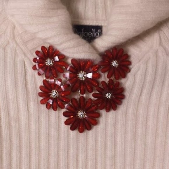 Statement Red Crystal Bead Flower Necklace Statement Runway - Picture 6 of 11